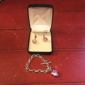 Kay Jewelers Pink Glass Heart Bracelet Earrings